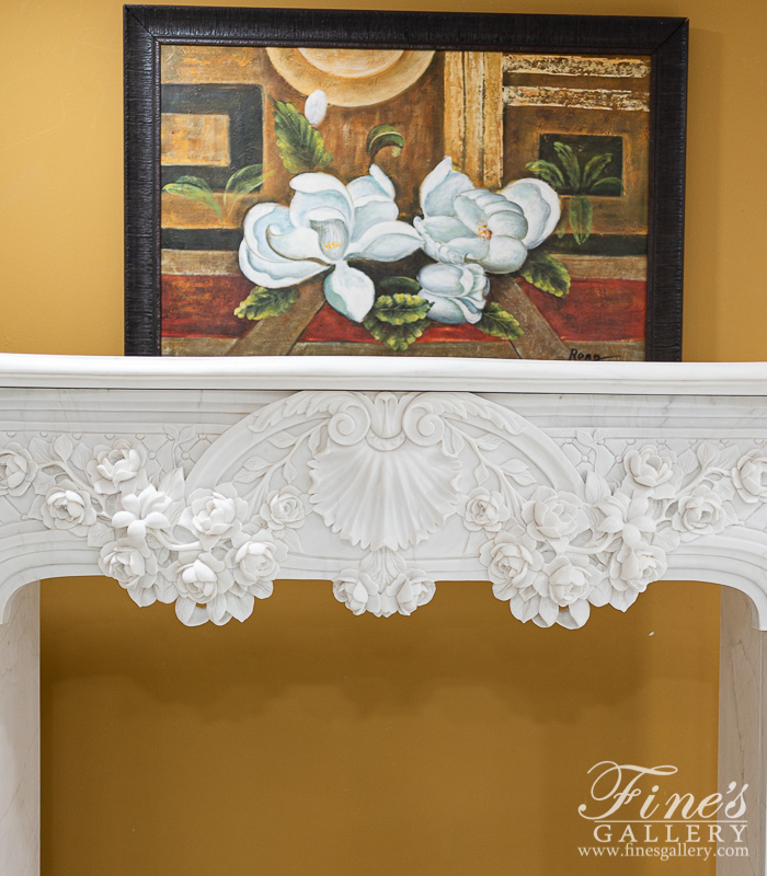 Marble Fireplaces  - Beautiful Floral Garland French Style Marble Fireplace Mantel - MFP-2433