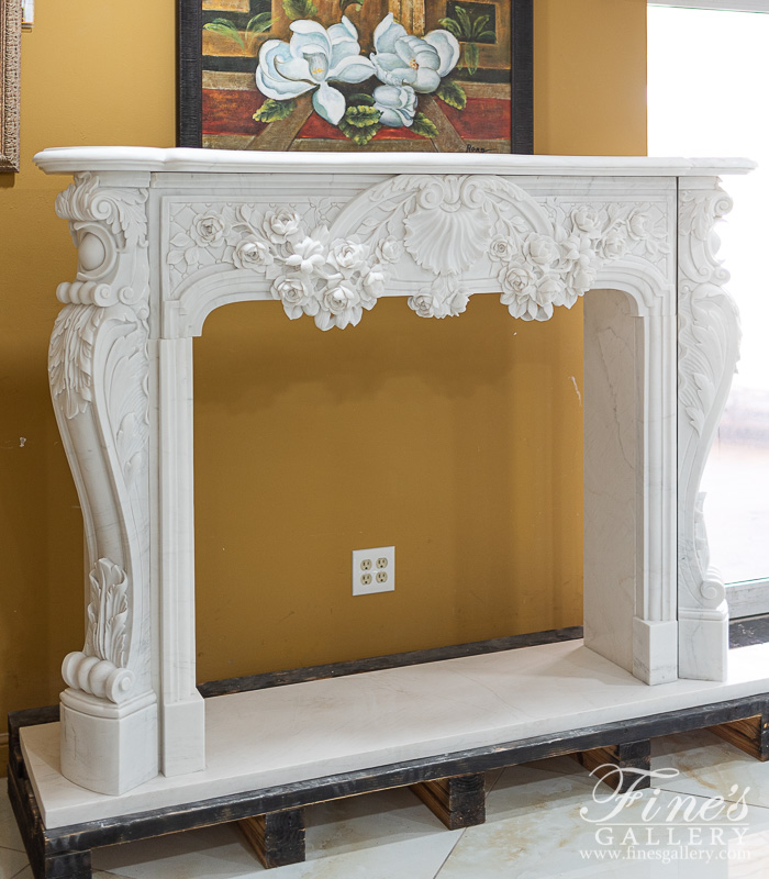 Marble Fireplaces  - Beautiful Floral Garland French Style Marble Fireplace Mantel - MFP-2433