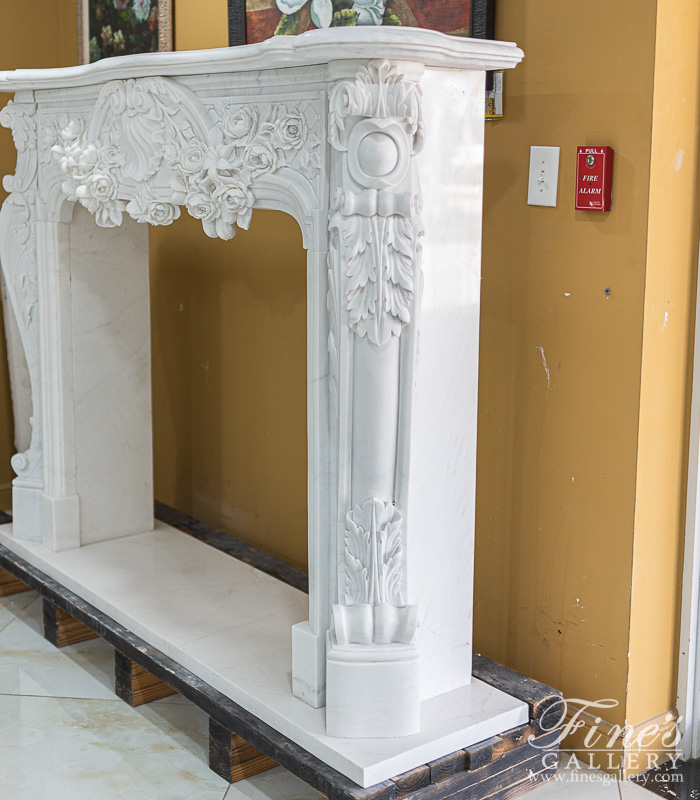 Marble Fireplaces  - Beautiful Floral Garland French Style Marble Fireplace Mantel - MFP-2433