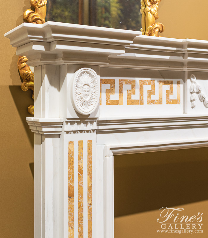 Marble Fireplaces  - NeoClassical Italian Marble Mantelpiece With Greek Key Apron - MFP-2435