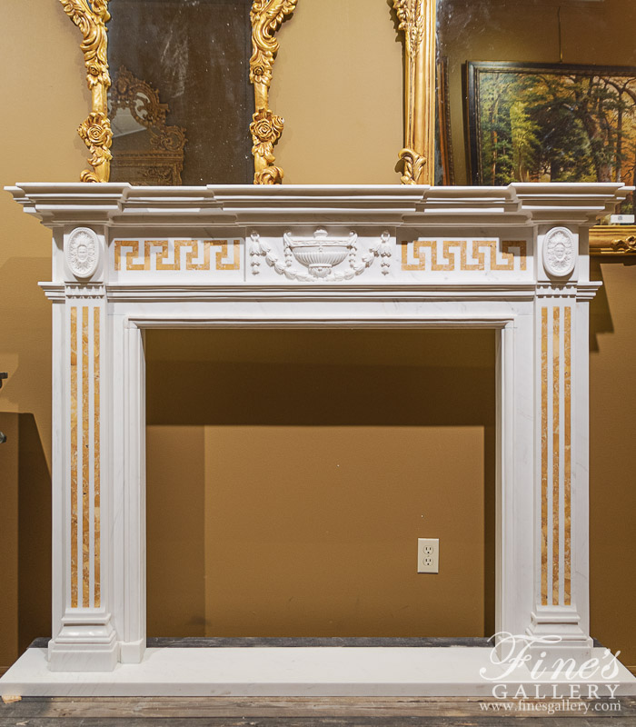 Marble Fireplaces  - NeoClassical Italian Marble Mantelpiece With Greek Key Apron - MFP-2435