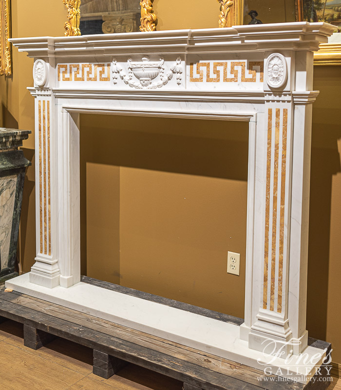 Marble Fireplaces  - NeoClassical Italian Marble Mantelpiece With Greek Key Apron - MFP-2435