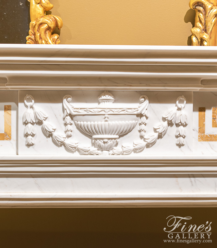 Marble Fireplaces  - NeoClassical Italian Marble Mantelpiece With Greek Key Apron - MFP-2435