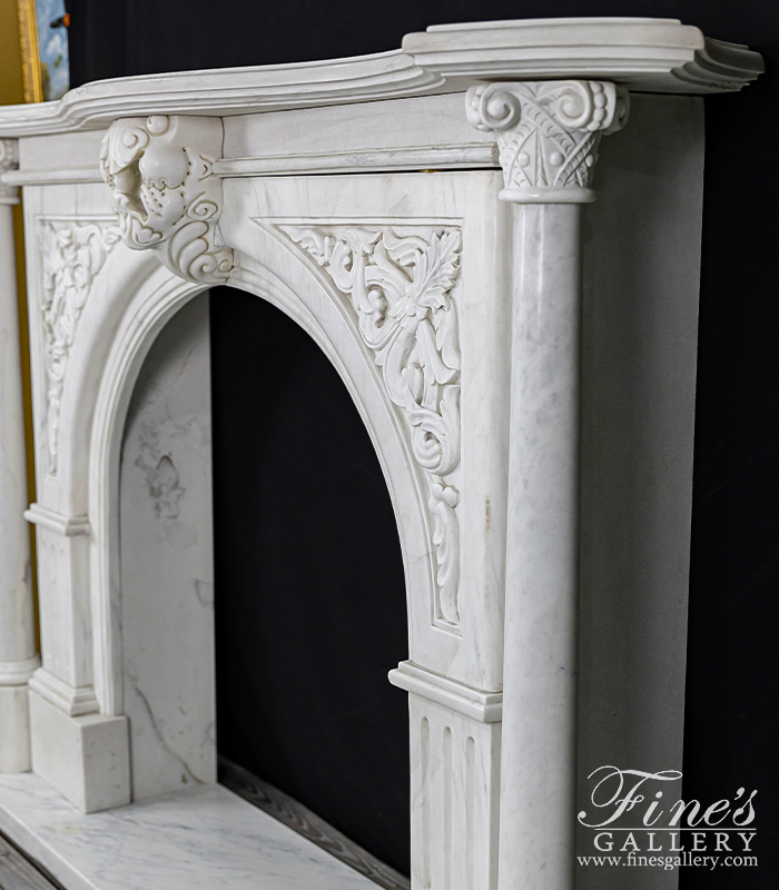 Marble Fireplaces  - Stunning Arched Marble Fireplace With Columns - MFP-2466