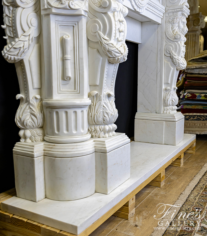 Marble Fireplaces  - Elaborate Carved Marble Lions Fireplace Mantel - MFP-2468