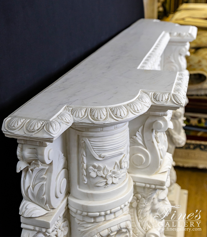 Marble Fireplaces  - Elaborate Carved Marble Lions Fireplace Mantel - MFP-2468