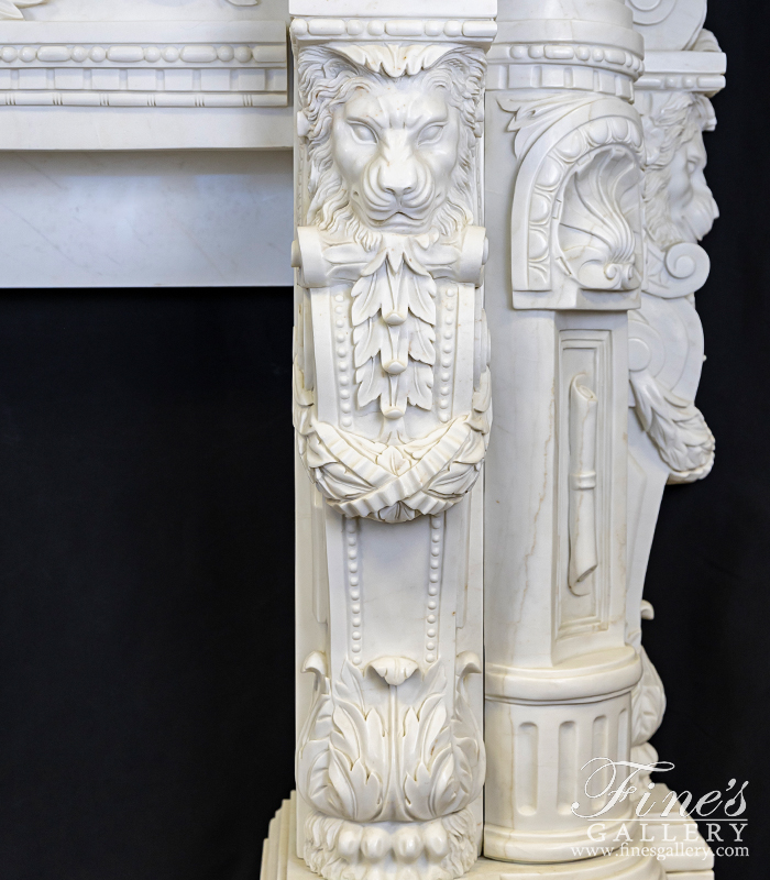 Marble Fireplaces  - Elaborate Carved Marble Lions Fireplace Mantel - MFP-2468