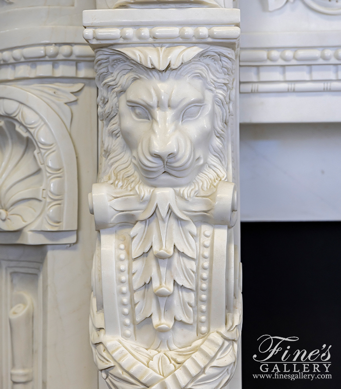 Marble Fireplaces  - Elaborate Carved Marble Lions Fireplace Mantel - MFP-2468