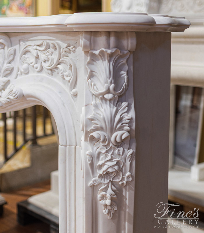 Marble Fireplaces  - Ornate Hand Carved Rococo Statuary White Marble Fireplace Mantel - MFP-2471
