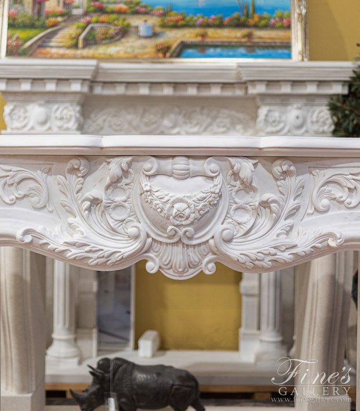 Marble Fireplaces  - Ornate Hand Carved Rococo Statuary White Marble Fireplace Mantel - MFP-2471