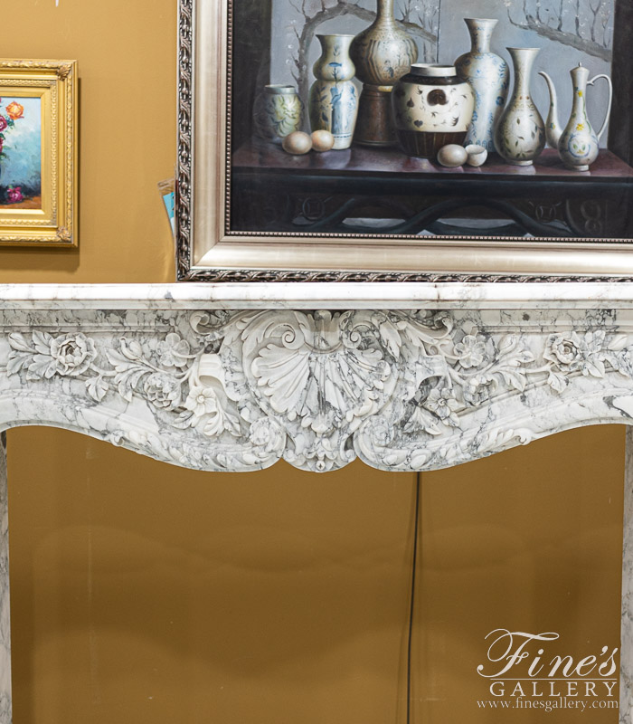 Marble Fireplaces  - Stunning Elaborate Carved Arabascato Marble Fireplace - MFP-2475