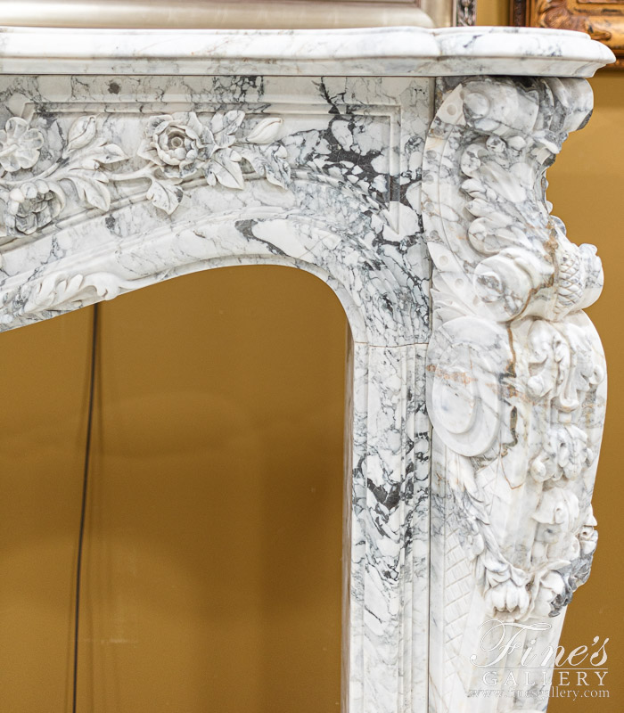 Marble Fireplaces  - Stunning Elaborate Carved Arabascato Marble Fireplace - MFP-2475