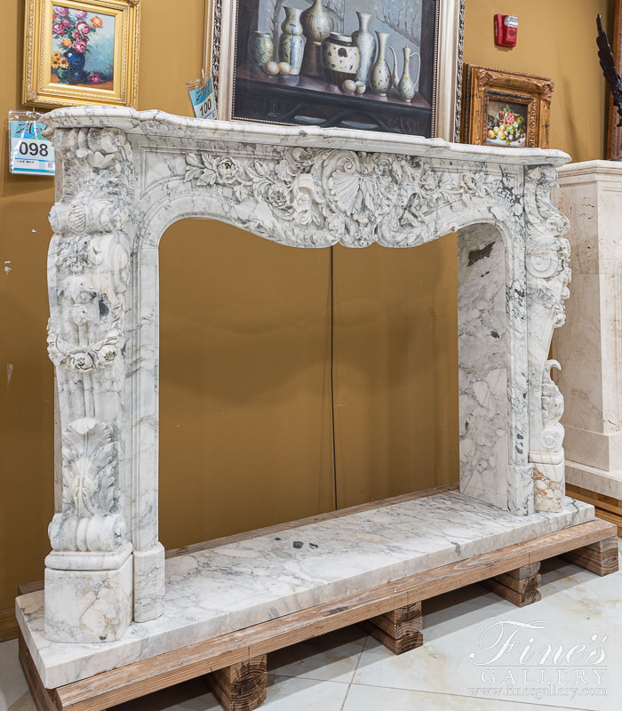 Marble Fireplaces  - Stunning Elaborate Carved Arabascato Marble Fireplace - MFP-2475