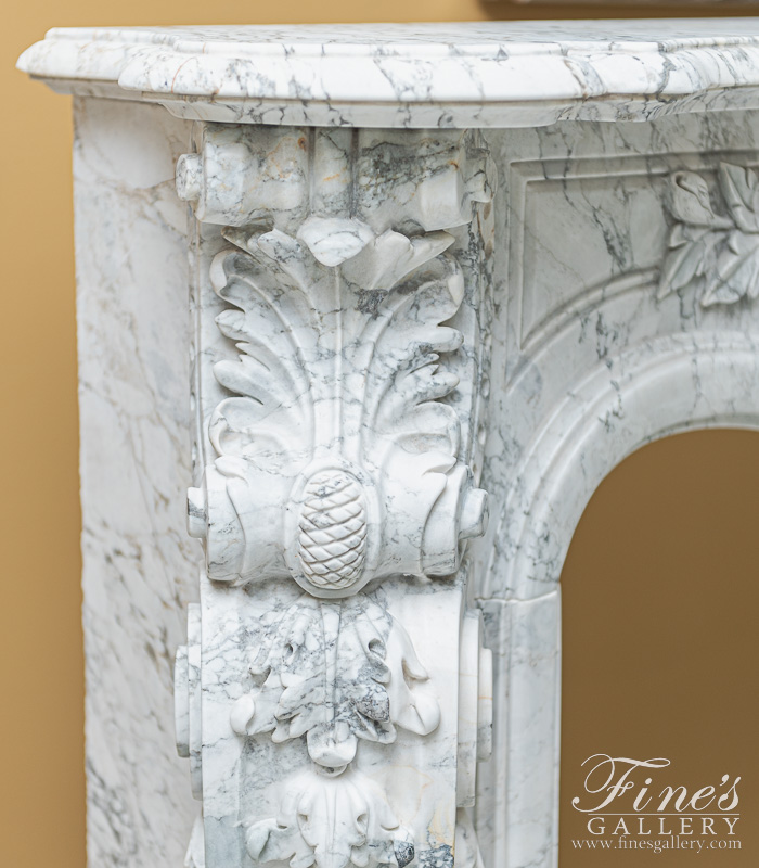Marble Fireplaces  - Stunning Elaborate Carved Arabascato Marble Fireplace - MFP-2475
