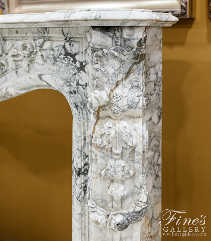 Marble Fireplaces  - Stunning Elaborate Carved Arabascato Marble Fireplace - MFP-2475