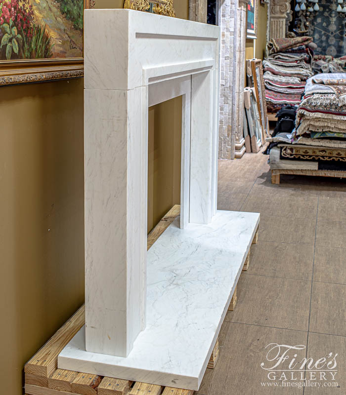 Marble Fireplaces  - Contemporary Style Statuary White Marble Fireplace Mantel - MFP-2478