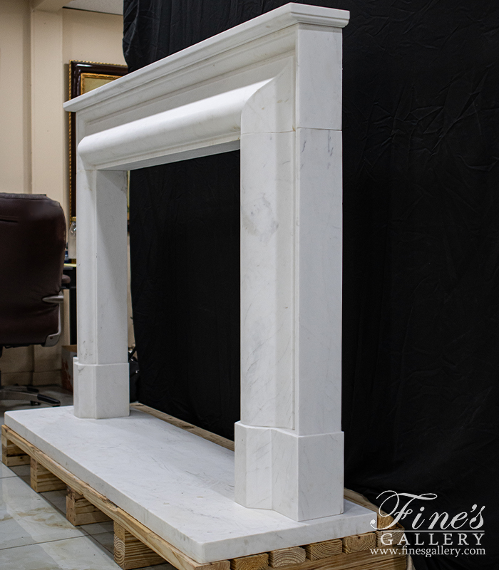 Marble Fireplaces  - Modern Bolection Style White Marble Fireplace Mantel With Shelf - MFP-2481