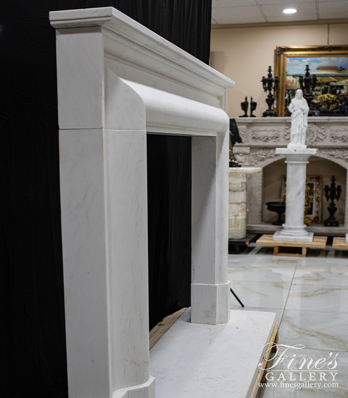 Marble Fireplaces  - Modern Bolection Style White Marble Fireplace Mantel With Shelf - MFP-2481