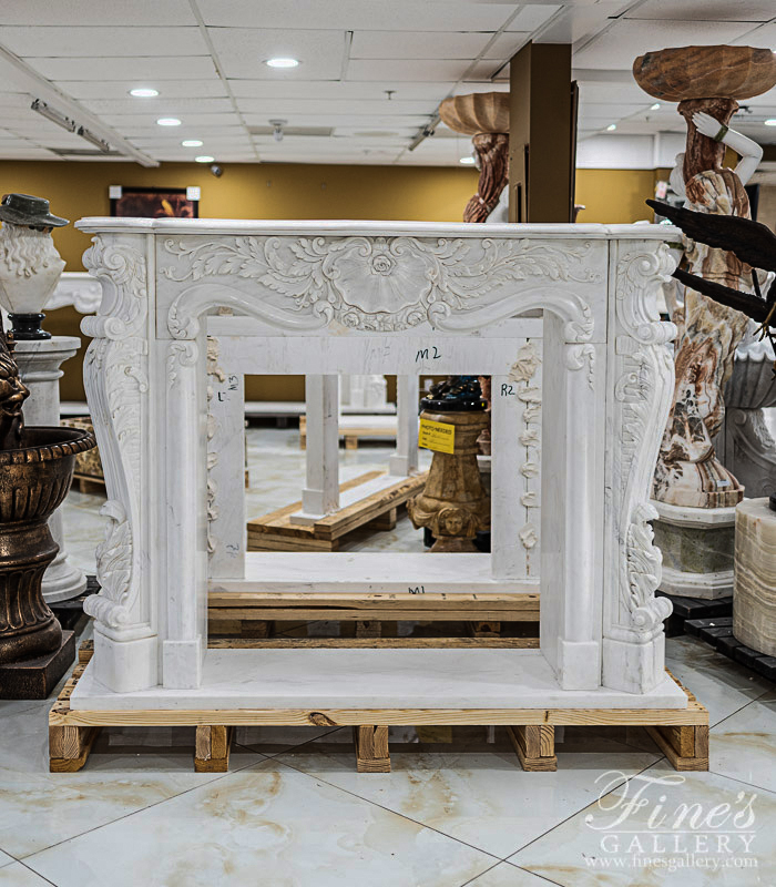 Marble Fireplaces  - Ornate French Style Mantel In Statuary White Marble - MFP-2482
