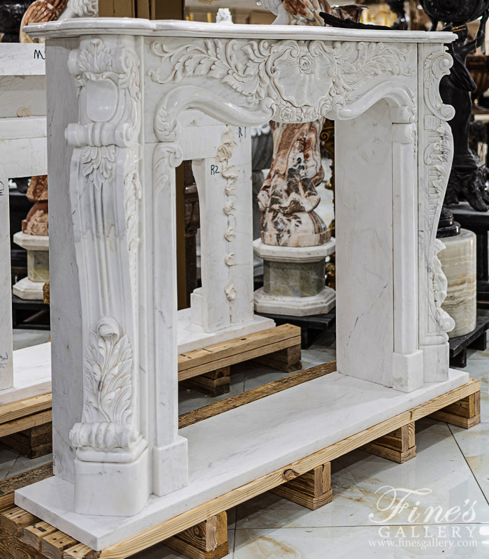 Marble Fireplaces  - Ornate French Style Mantel In Statuary White Marble - MFP-2482
