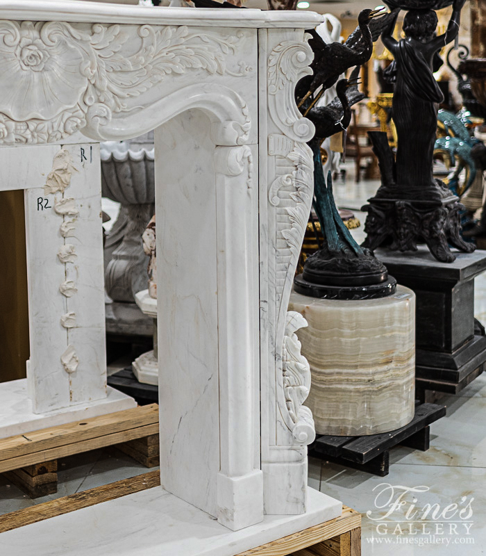 Marble Fireplaces  - Ornate French Style Mantel In Statuary White Marble - MFP-2482