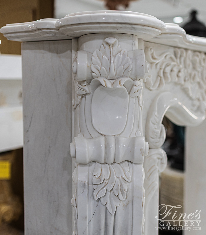 Marble Fireplaces  - Ornate French Style Mantel In Statuary White Marble - MFP-2482