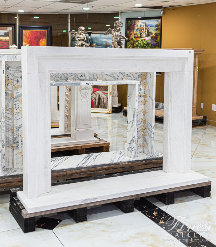 Marble Fireplaces  - Modern Style Fireplace Mantel In Statuary White Marble - MFP-2487