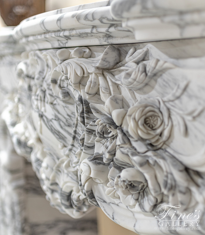 Marble Fireplaces  - Regal Rococo Fireplace Mantel In Calacatta Arabascato Marble - MFP-2490