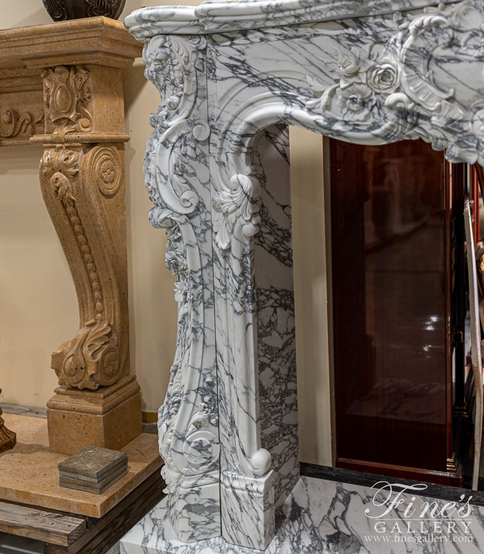 Marble Fireplaces  - Regal Rococo Fireplace Mantel In Calacatta Arabascato Marble - MFP-2490