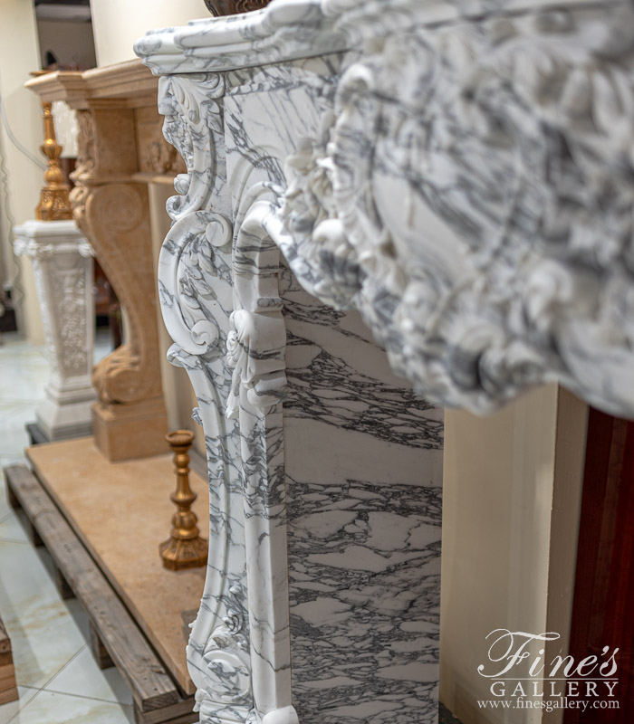 Marble Fireplaces  - Regal Rococo Fireplace Mantel In Calacatta Arabascato Marble - MFP-2490