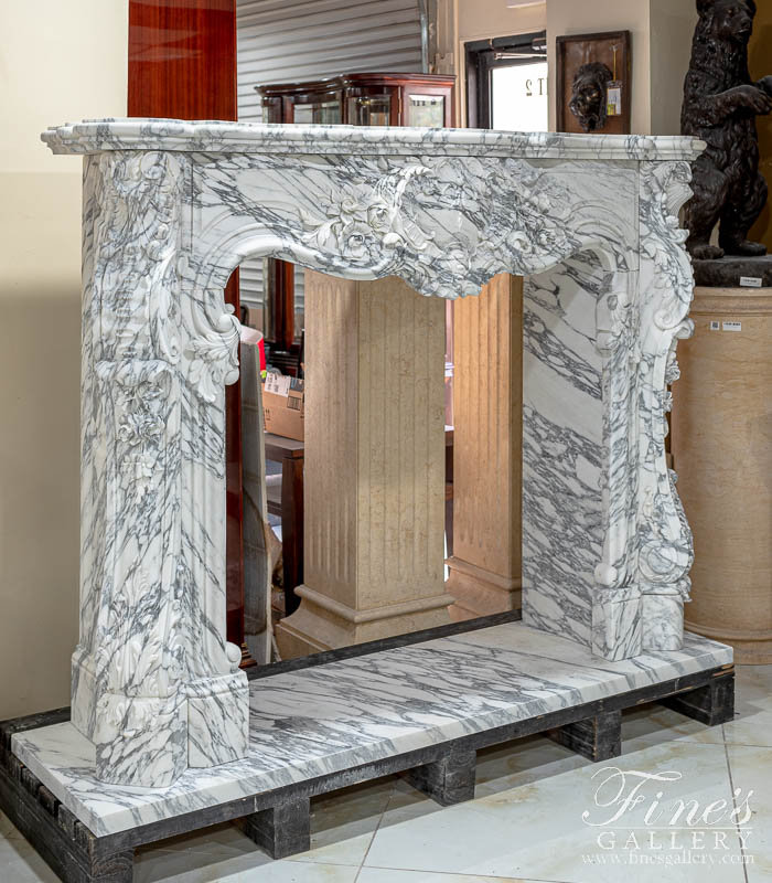 Marble Fireplaces  - Regal Rococo Fireplace Mantel In Calacatta Arabascato Marble - MFP-2490