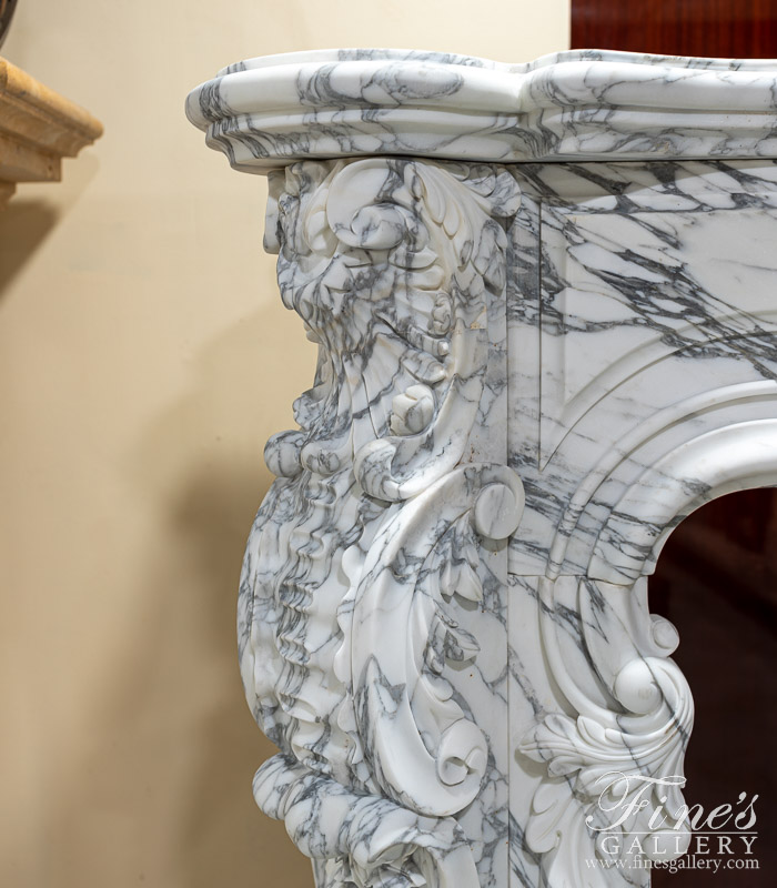 Marble Fireplaces  - Regal Rococo Fireplace Mantel In Calacatta Arabascato Marble - MFP-2490