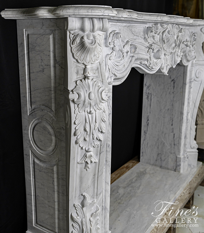 Marble Fireplaces  - Ornate Louis XVII French Style Mantel In Italian White Carrara Marble - MFP-2493