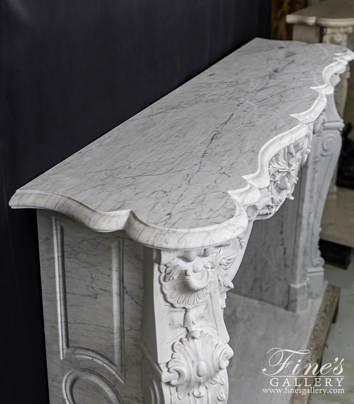 Marble Fireplaces  - Ornate Louis XVII French Style Mantel In Italian White Carrara Marble - MFP-2493