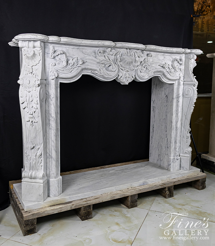 Marble Fireplaces  - Ornate Louis XVII French Style Mantel In Italian White Carrara Marble - MFP-2493