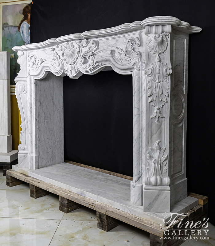 Marble Fireplaces  - Ornate Louis XVII French Style Mantel In Italian White Carrara Marble - MFP-2493