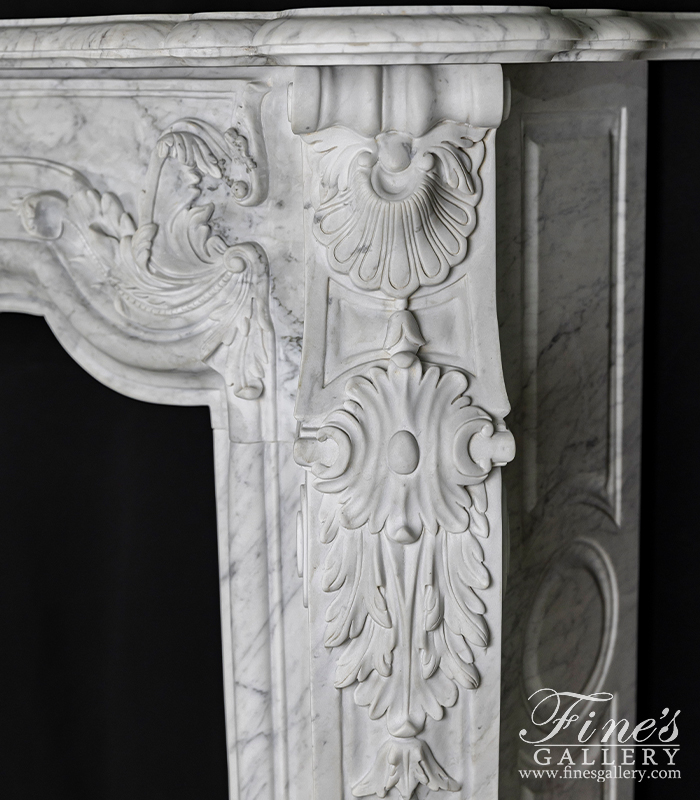 Marble Fireplaces  - Ornate Louis XVII French Style Mantel In Italian White Carrara Marble - MFP-2493