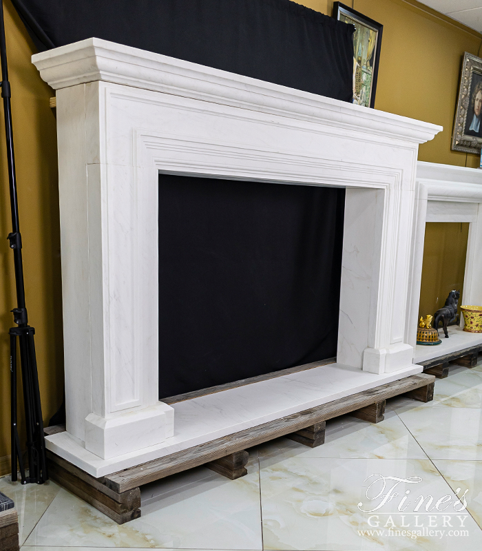 Marble Fireplaces  - Oversized Contemporary Fireplace Mantel In Light Statuary White Marble - MFP-2516