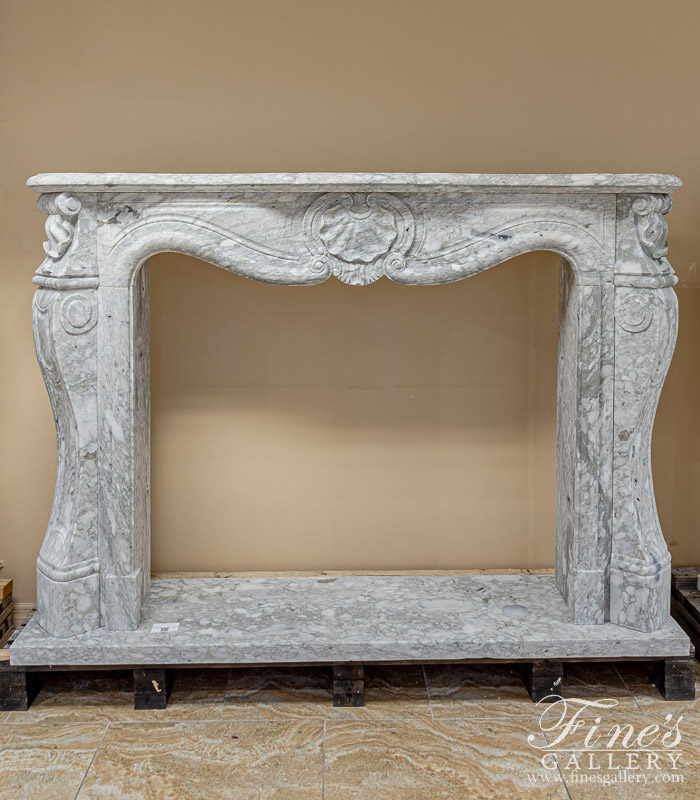 Marble Fireplaces  - Simple Shell Motif French Style  Mantel In Arabascato Verde Marble - MFP-2523