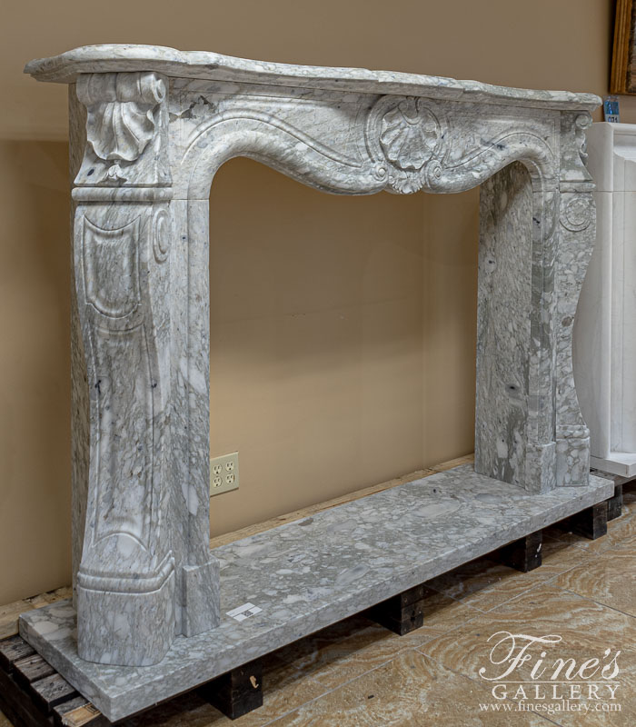 Marble Fireplaces  - Simple Shell Motif French Style  Mantel In Arabascato Verde Marble - MFP-2523