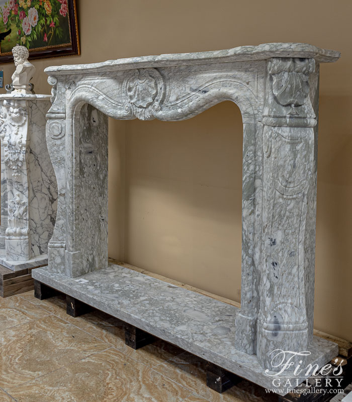 Marble Fireplaces  - Simple Shell Motif French Style  Mantel In Arabascato Verde Marble - MFP-2523