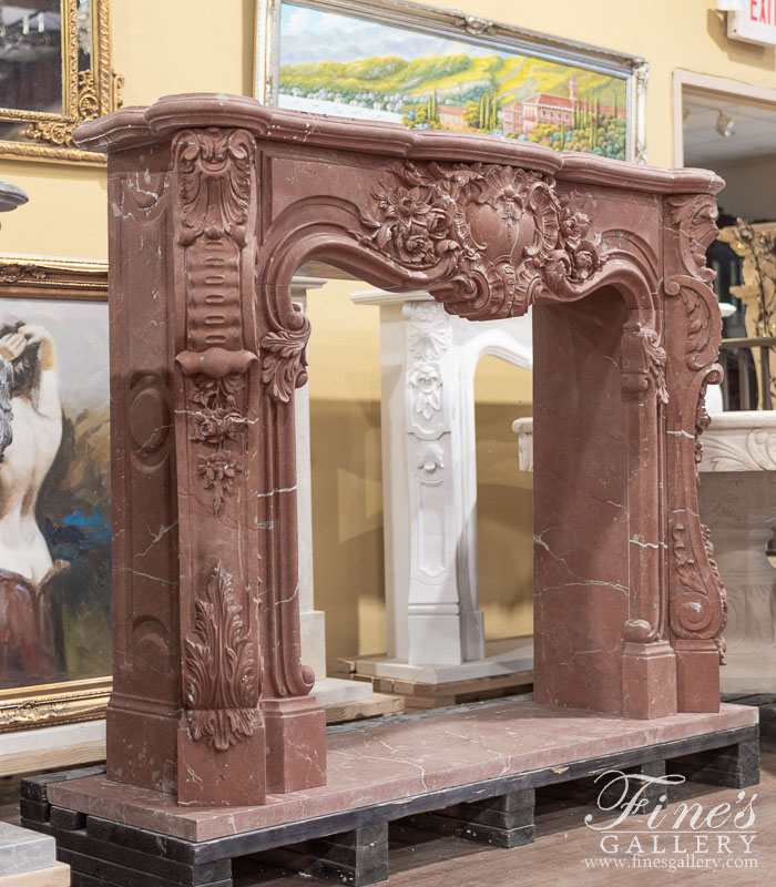 Marble Fireplaces  - Highly Ornate French Mantel In Rare Rojo Alicante Marble - MFP-2527