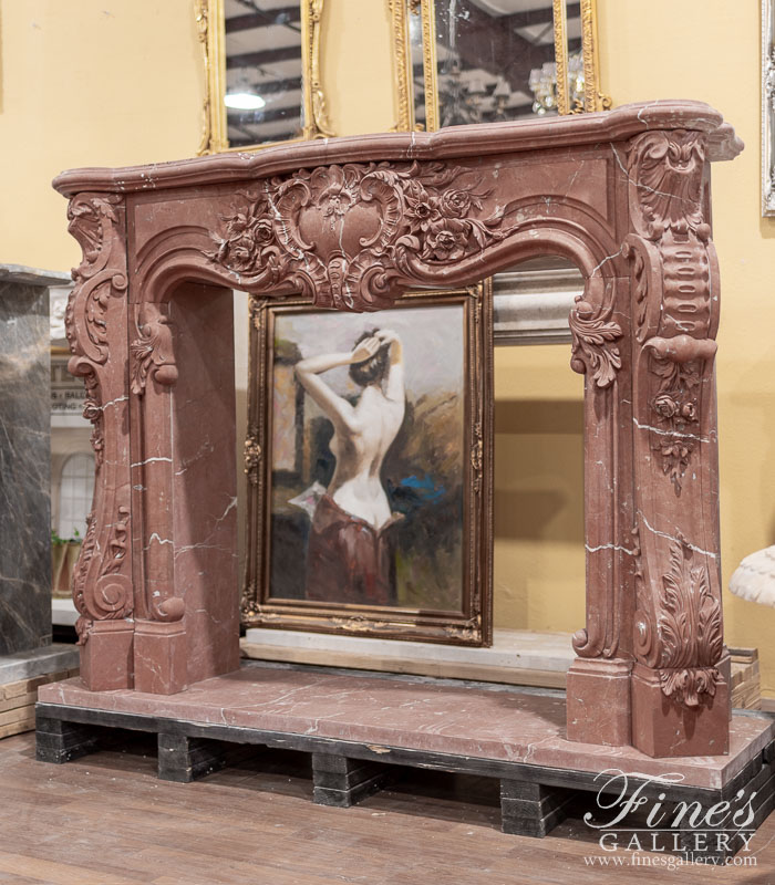 Marble Fireplaces  - Highly Ornate French Mantel In Rare Rojo Alicante Marble - MFP-2527