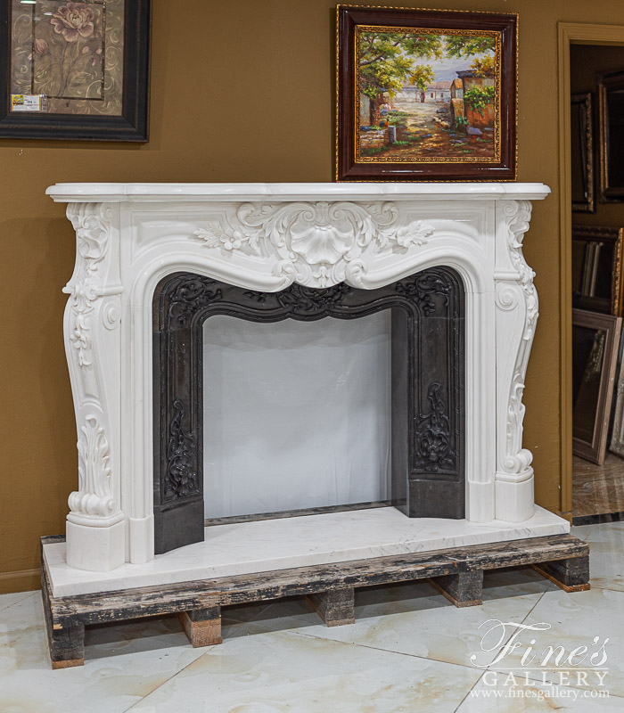 Marble Fireplaces  - French Mantel In Light Statuary Marble With Decorative Black Marble Insert - MFP-2528
