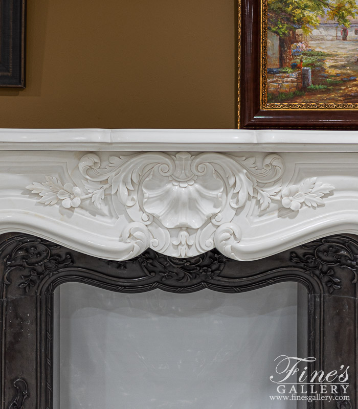 Marble Fireplaces  - French Mantel In Light Statuary Marble With Decorative Black Marble Insert - MFP-2528