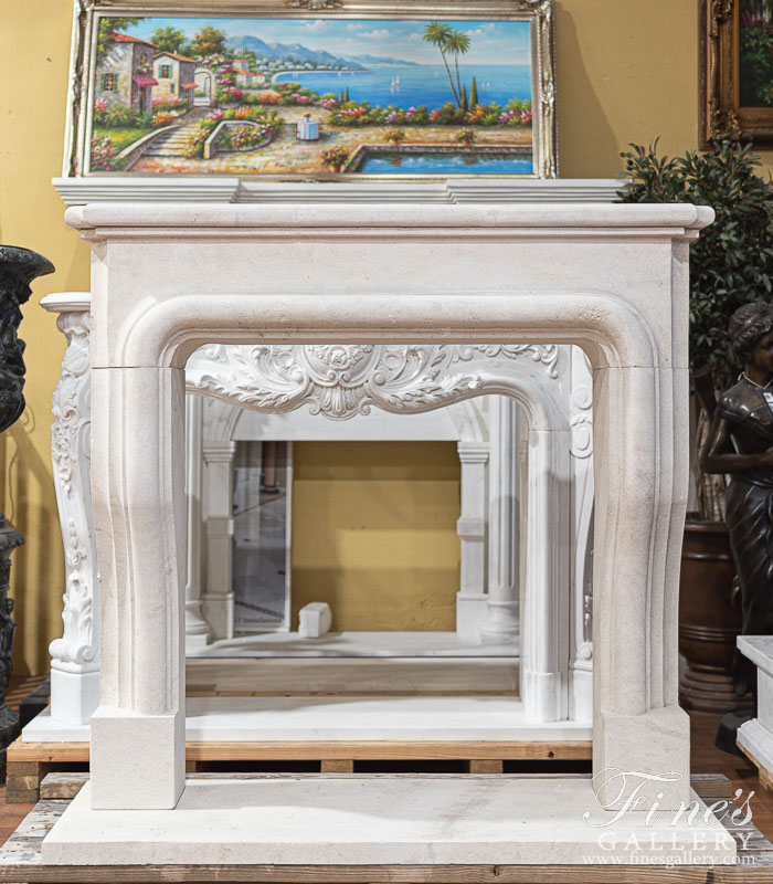 Marble Fireplaces  - Old World French Limestone Mantelpiece - MFP-2554