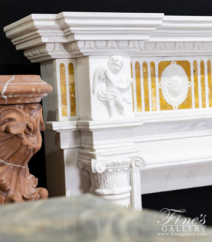 Marble Fireplaces  - Neoclassical Marble Mantel In Italian Nuvolato Etrusco Marble - MFP-2571