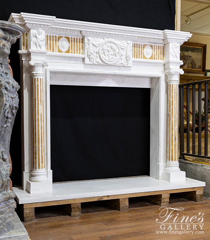 Marble Fireplaces  - Neoclassical Marble Mantel In Italian Nuvolato Etrusco Marble - MFP-2571