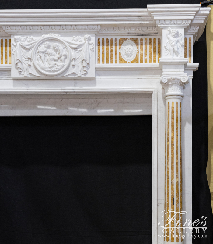 Marble Fireplaces  - Neoclassical Marble Mantel In Italian Nuvolato Etrusco Marble - MFP-2571