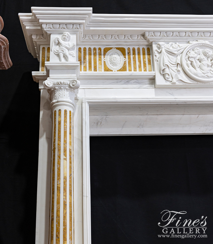 Marble Fireplaces  - Neoclassical Marble Mantel In Italian Nuvolato Etrusco Marble - MFP-2571